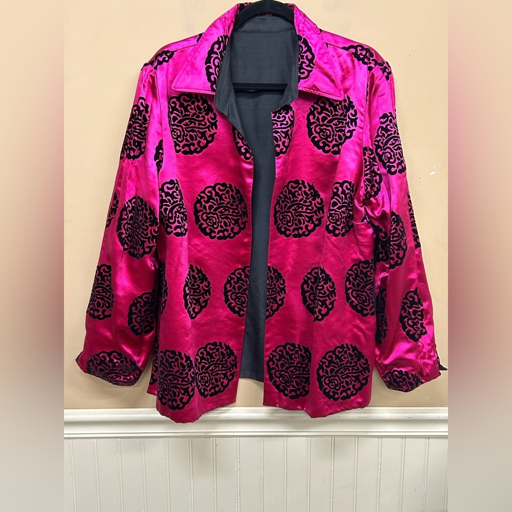Florissant New York Silk Damask Pink Black Jacket Reversible  Size 1X